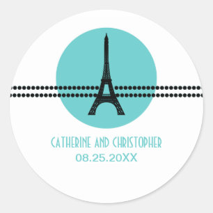 Mod Parisian Dots Stickers, Aqua Classic Round Sticker