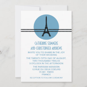 Mod Parisian Dots Wedding Invite, Blue Invitation