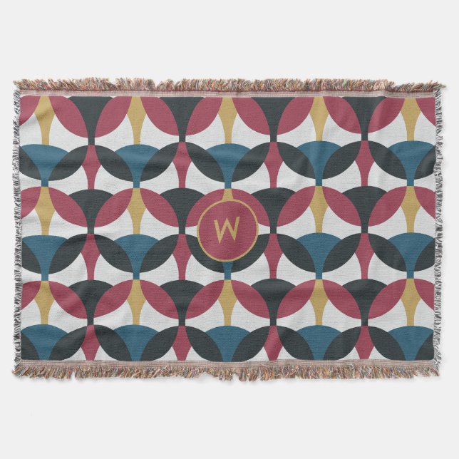 Mod Pattern Fleece Blanket with Monogram (Front)