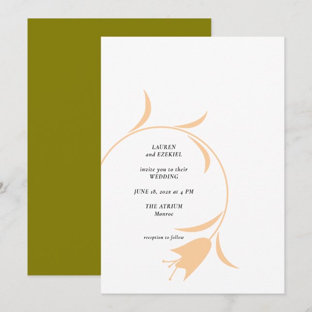 MOD PEACH & OLIVE TULIP WEDDING Invitation (Front/Back)