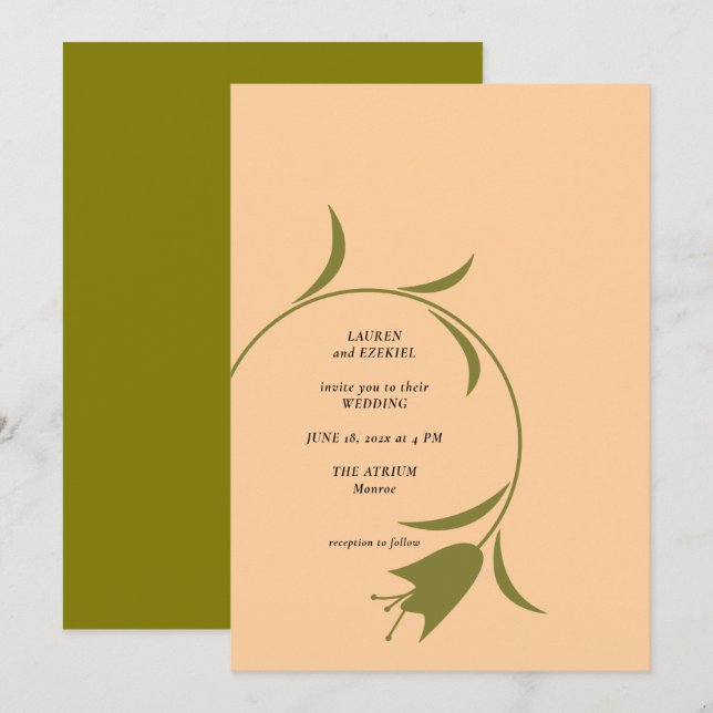 MOD PEACH & OLIVE TULIP WEDDING Invitation (Front/Back)