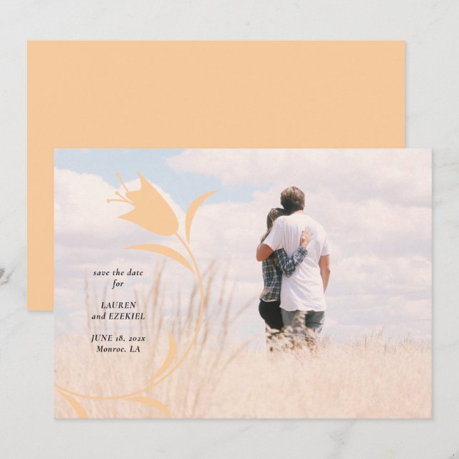 MOD PEACH TULIP WEDDING SAVE THE DATE INVITATION (Front/Back)