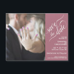 Mod Photo Wedding Save the Date Dust Rose Magnet<br><div class="desc">These magnetic cards are the perfect way to let your friends and family know to save the date for your upcoming wedding. Features a unique 2 pane design with your photo on the left and a dusty rose or mauve pink coloured bar along the right with elegant script calligraphy reading...</div>