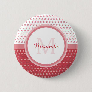 Mod Pink and White Polka Dots Monogram With Name 6 Cm Round Badge