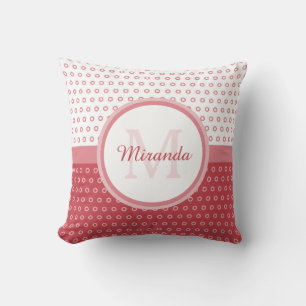 Mod Pink and White Polka Dots Monogram With Name Cushion