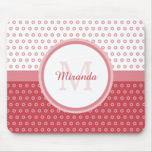 Mod Pink and White Polka Dots Monogram With Name Mouse Mat