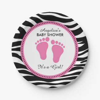 Mod Pink and Zebra Paper Party Plates, Baby Shower Plate