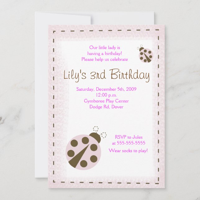MOD PINK LADYBUG Little lady Birthday Invitation (Front)