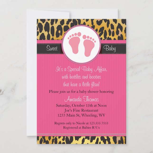 Mod Pink Leopard Print Baby Shower Invitation (Front)