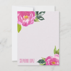 Mod Pink Peonies  Personalised Stationery Card