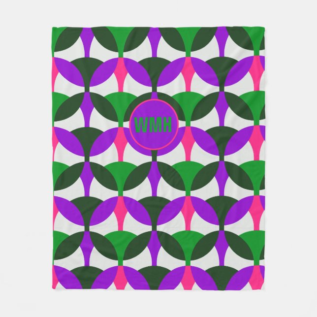 Mod Pink Plus Pattern Fleece Blanket with Monogram (Front)