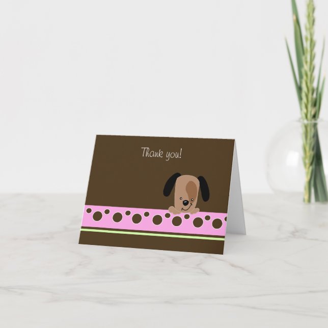 Mod Pink Puppy Dog Folded Thank you note Card (Front)