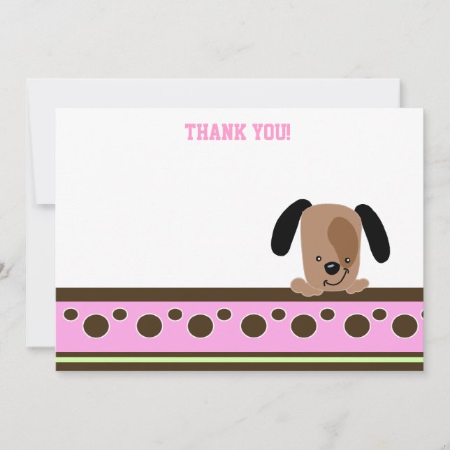 Mod Pink Puppy Theme Flat Thank You notes (Front)