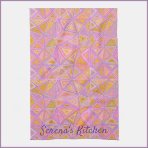 Mod Pink Purple and Yellow Geometric Tea Towel