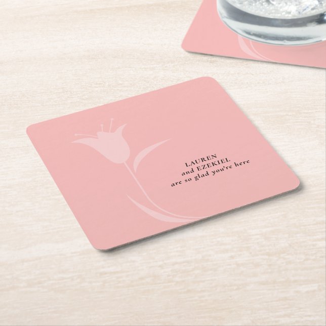 MOD PINK TULIP WEDDING SQUARE PAPER COASTER (Angled)