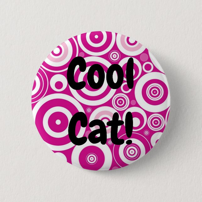 Mod Pink & White Concentric Retro Circles 6 Cm Round Badge (Front)
