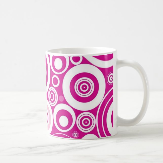 Mod Pink & White Concentric Retro Circles Coffee Mug (Right)