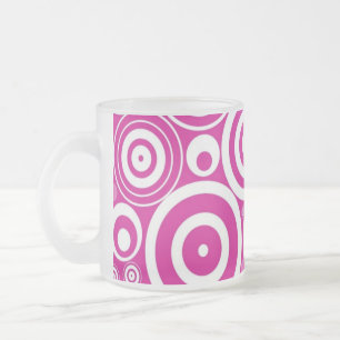 Mod Pink & White Concentric Retro Circles Frosted Glass Coffee Mug