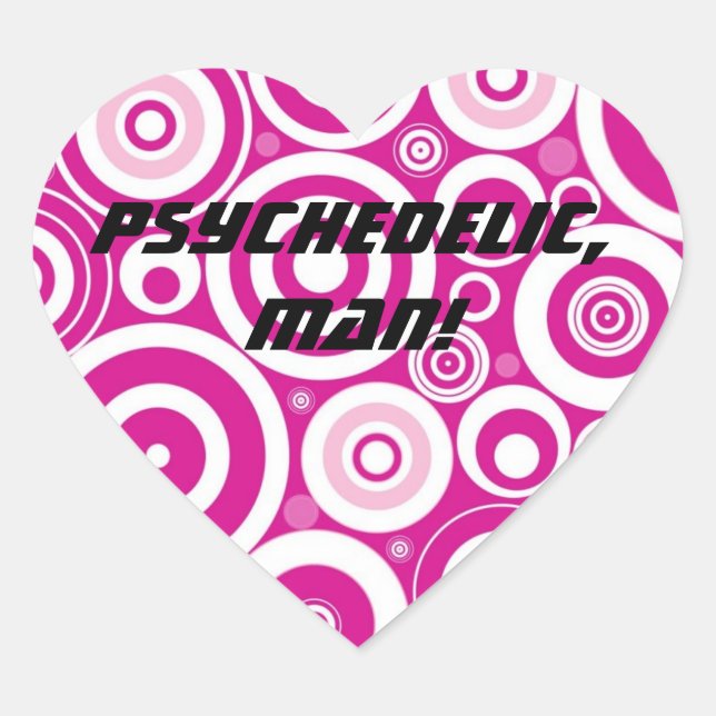 Mod Pink & White Concentric Retro Circles Heart Sticker (Front)