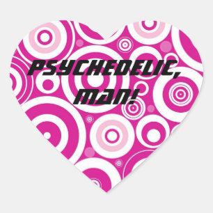Mod Pink & White Concentric Retro Circles Heart Sticker