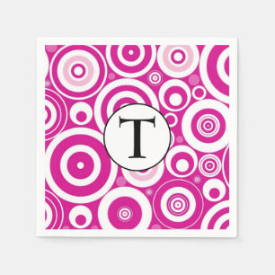 Mod Pink & White Concentric Retro Circles Napkin