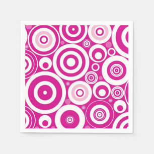 Mod Pink & White Concentric Retro Circles Napkin