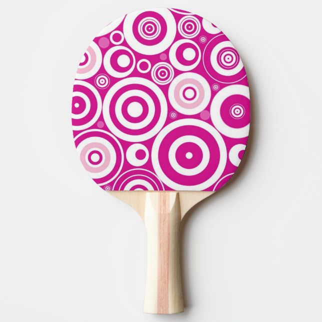 Mod Pink & White Concentric Retro Circles Ping Pong Paddle (Front)