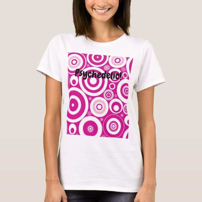 Mod Pink & White Concentric Retro Circles T-Shirt (Front)