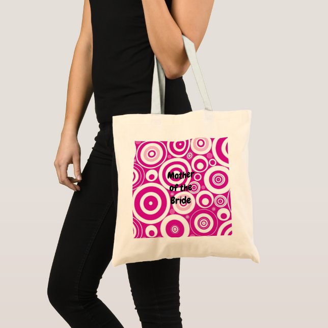 Mod Pink & White Concentric Retro Circles Tote Bag (Front (Product))
