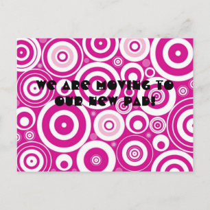 Mod Pink & White Retro Circles Change of Address Announcement Postcard