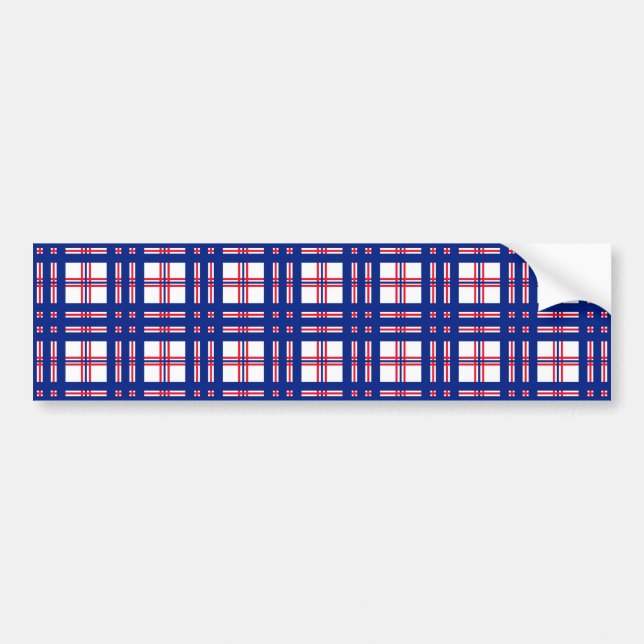 Mod Plaid Pattern Red White Blue Bumper Sticker (Front)
