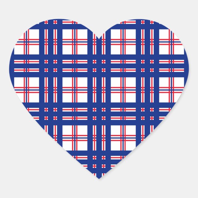 Mod Plaid Pattern Red White Blue Heart Sticker (Front)