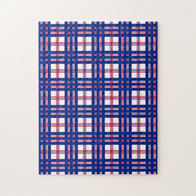 Mod Plaid Pattern Red White Blue Jigsaw Puzzle (Vertical)
