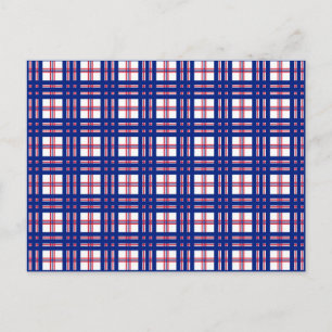Mod Plaid Pattern Red White Blue Postcard