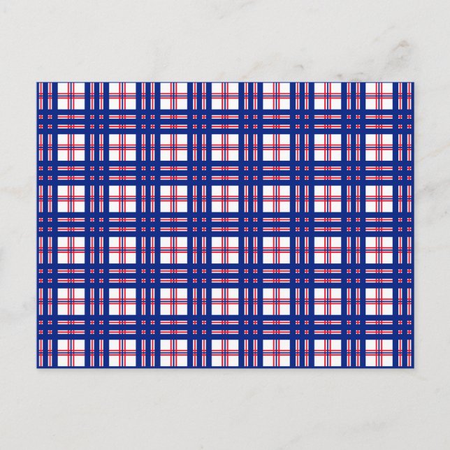 Mod Plaid Pattern Red White Blue Postcard (Front)
