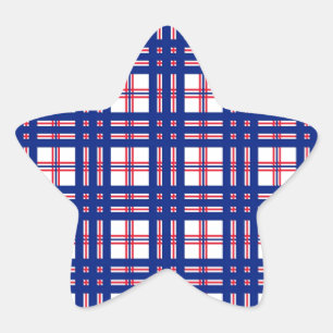 Mod Plaid Pattern Red White Blue Star Sticker