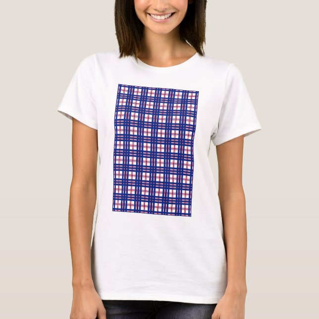 Mod Plaid Pattern Red White Blue T-Shirt (Front)