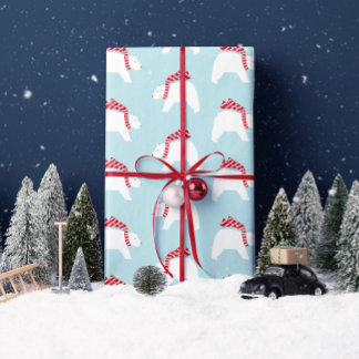 Mod Polar Bears- Blue- Christmas Wrapping Paper