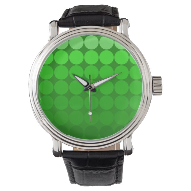 Mod Pop Dots Lime to Kelly Green Gradient Circles Watch (Front)