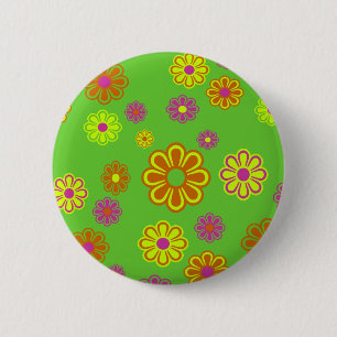 mod pop flowers groovy 6 cm round badge