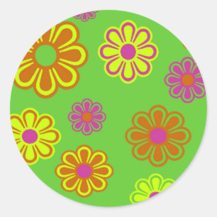 mod pop flowers groovy classic round sticker