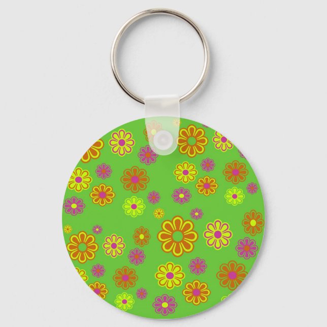 mod pop flowers groovy key ring (Front)