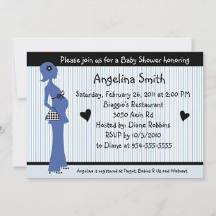 Mod Pregnant Lady Blue Baby Shower Invitation