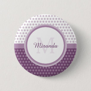 Mod Purple and White Polka Dots Monogram With Name 6 Cm Round Badge