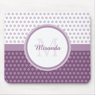 Mod Purple and White Polka Dots Monogram With Name Mouse Mat