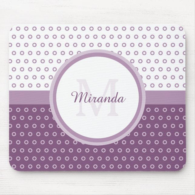 Mod Purple and White Polka Dots Monogram With Name Mouse Mat (Front)