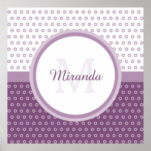 Mod Purple and White Polka Dots Monogram With Name Poster