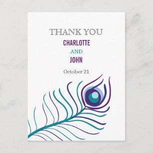 Mod purple, teal blue peacock Thank You notes Postcard