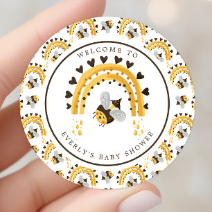 Mod Rainbow Bumblebee Honey Bee Baby Shower Classic Round Sticker