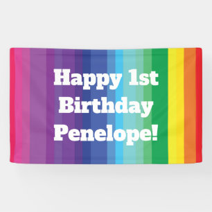 Mod Rainbow Colorful 1st Birthday Party Banner